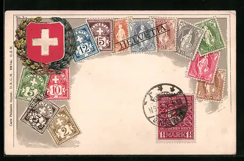 Präge-Lithographie Helvetia Briefmarken