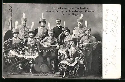 AK Original ungarische Tamburitza, Truppe Czardas, Trachtenkapelle