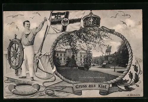 AK Kiel, Universität und Kaiser-Wilhelm-Denkmal