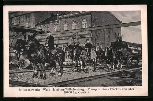AK Hamburg-Wilhelmsburg, Schlobachwerke, Transport eines Blockes von über 10000 kg Gewicht