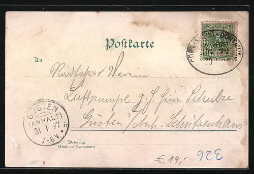 Lithographie Witten, Gedächtniskirche, Voss-Garten, Helenen-Thurm