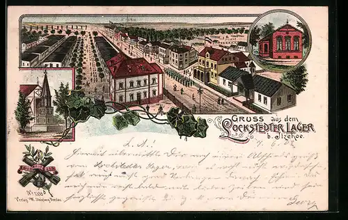 Lithographie Lockstedter Lager b. Itzehoe, Ortsansicht aus der Vogelschau