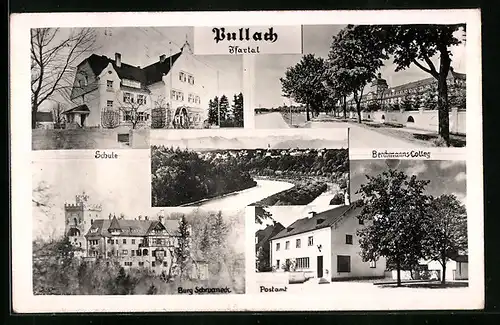 AK Pullach /Isartal, Schule, Burg, Postamt
