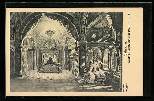 AK Szene aus Lohengrin, Woher du kamst, sag ohne Reue!