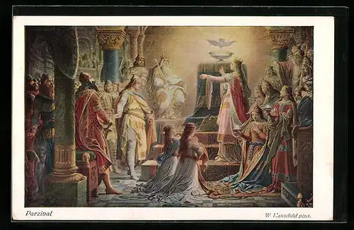 Künstler-AK sign. W. Hauschild: Parsival vor dem König