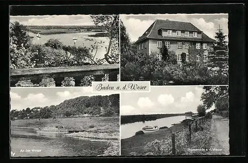 AK Baden a. d. Weser, Weserpartie, Promenade, Gasthaus