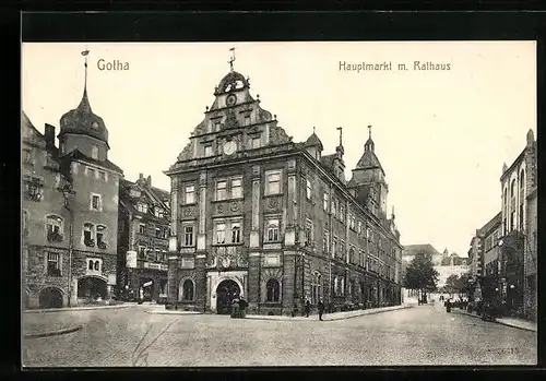 AK Gotha, Hauptmarkt mit Rathaus