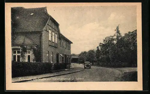 AK Pattensen, Dorfstrasse mit Geschäftshaus J. Schmit
