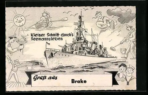 Künstler-AK Brake, Seemannsleben, Karikatur