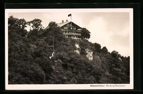 AK Bingen, Gasthaus Waldschänke Schweizerhaus bei Burg Rheinstein, mit 