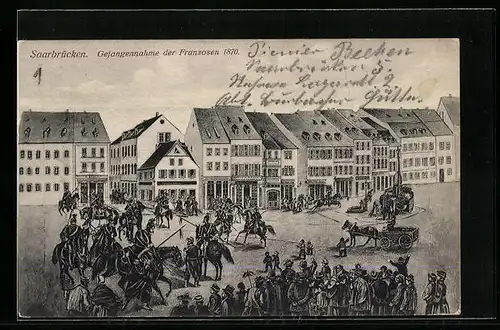 Künstler-AK Saarbrücken, Gefangennahme der Franzosen 1870