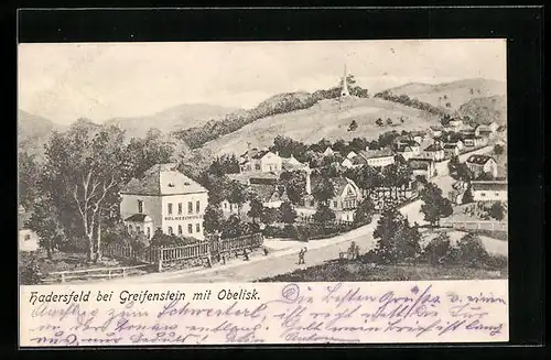 AK Hadersfeld bei Greifenstein, Ortsansicht mit Volksschule und Obelisk