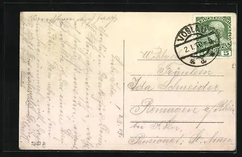 AK Vöslau, Neustädterstrasse mit Kirche