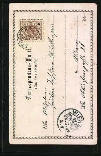 Lithographie Maria Dreieichen, Blick auf Kirche