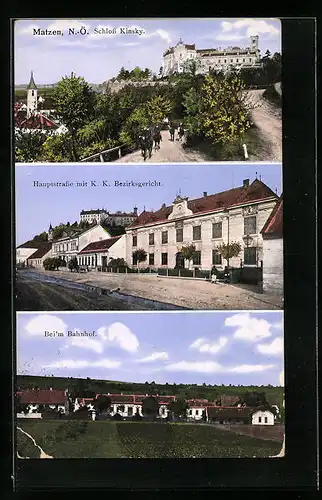 AK Matzen, Schloss Kinsky, Bahnhof, Bezirksgericht
