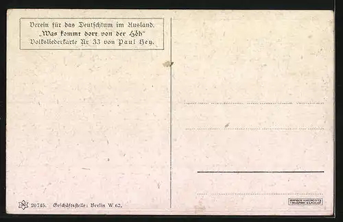 Künstler-AK Paul Hey: Verein für das Deutschtum im Ausland, Herren begrüssen freudig die Neuankömmlinge