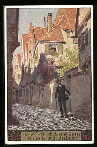 Künstler-AK Paul Hey: Verein für das Deutschtum im Ausland, Mann verabschiedet sich wehmütig von seinem Zuhause