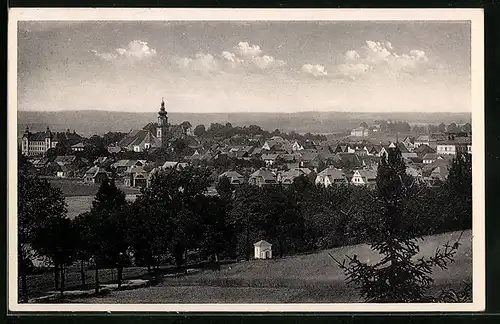 AK Plan, Ortsansicht von einer Anhöhe aus