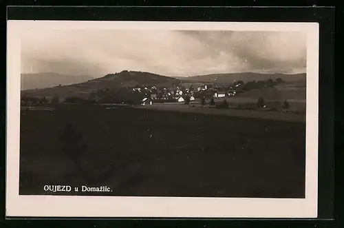 AK Oujezd u Domazlic, Ortsansicht aus der Ferne