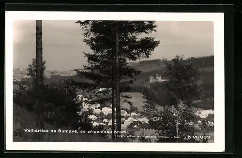 AK Velhartice /Sumave, Teilansicht mit Burgruine