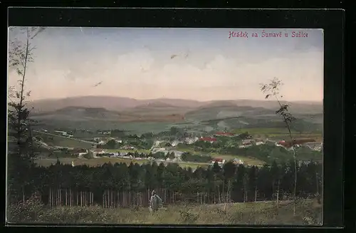 AK Hradec na Sumave u Susice, Ortsansicht mit Blick ins Land