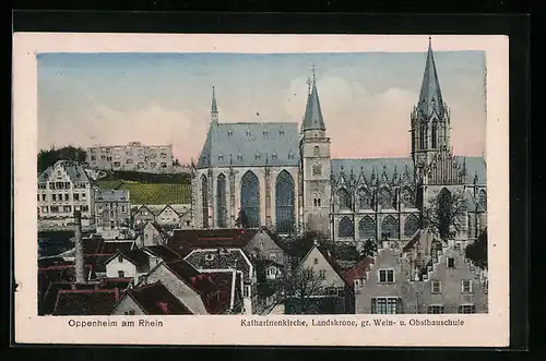 AK Oppenheim / Rhein, Katharinenkirche, Landskrone, gr. Wein- und Obstbauschule