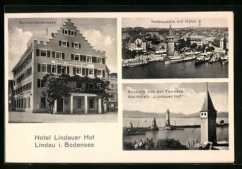 AK Lindau / Bodensee, Hotel Lindauer Hof, Hafenpartie, Hafeneinfahrt