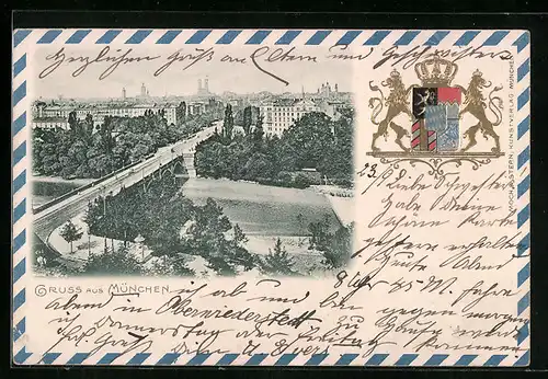 Präge-AK München, Stadtansicht und Stadtwappen