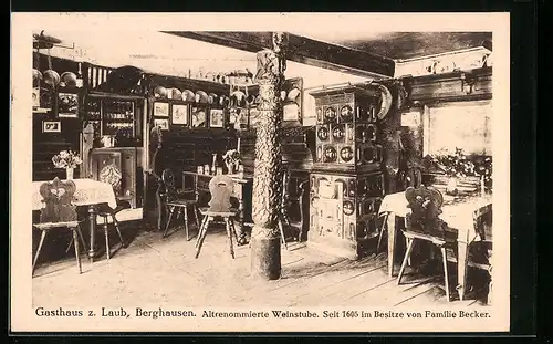 AK Berghausen, Gasthaus z. Laub, Blick in die Weinstube