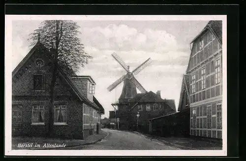 AK Borstel / Altenlande, Partie an der Windmühle