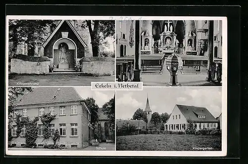 AK Erkeln / Nethetal, Schule, Kindergarten, Kriegerehrung, Kirchen-Inneres