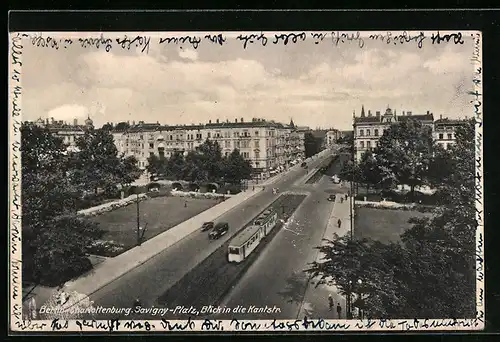 AK Berlin-Charlottenburg, Savigny-Platz mit Strassenbahn und Blick in die Kantstrasse