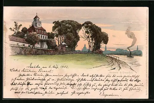 Lithographie Dresden, Antons am Elbeufer