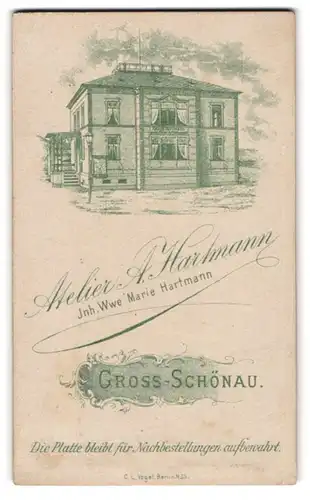 Fotografie A. Hartmann, Gross-Schönau, Ansicht Gross-Schönau, Blick auf das Ateliersgebäude des Fotografen