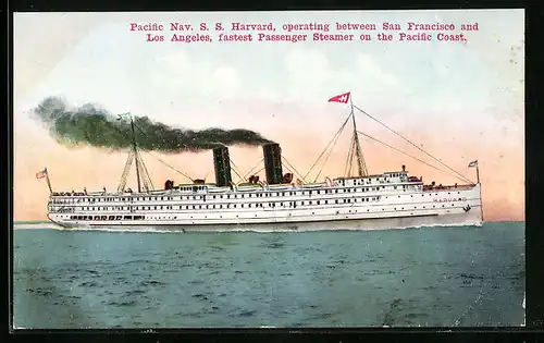AK Passagierschiff SS Harvard, fastest Passenger Steamer on the Pacific Coast