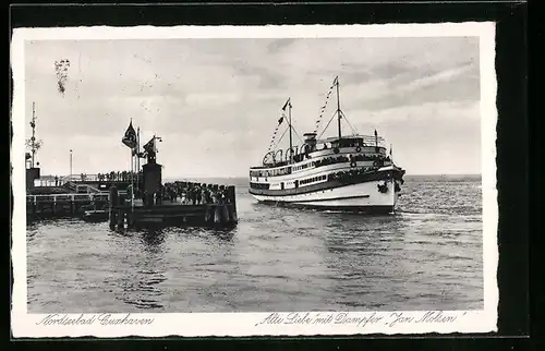 AK Cuxhaven, Alte Liebe mit Dampfer Jan Molsen