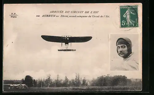 AK Arrivee du Circuit de l`Est, Aubrun sur Bleriot, second vainqueur