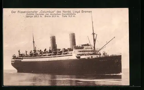 AK Der Riesendampfer Columbus des Nordd. Lloyd Bremen