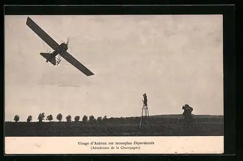 AK Virage d`Aubrun sur monoplan Deperdussin, Aérodrome de la Champagne