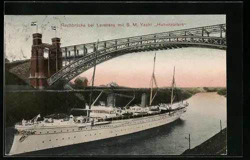 AK Hochbrücke bei Levensau mit SM Yacht Hohenzollern