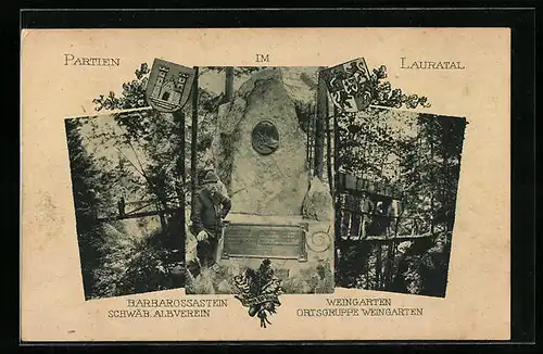 AK Weingarten /Lauratal, Barbarossastein, Brücken des Albvereins