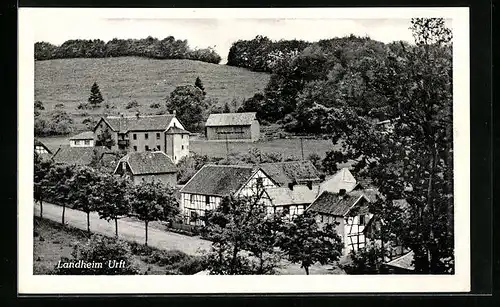 AK Urft, Ortsansicht mit Landheim aus der Vogelschau