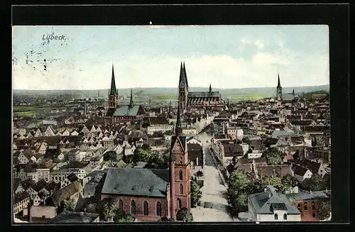 AK Lübeck, Totalansicht aus der Vogelschau