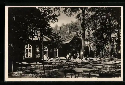 AK Lübbenau /Spreew., Gasthaus Wotschofska, Gartenansicht