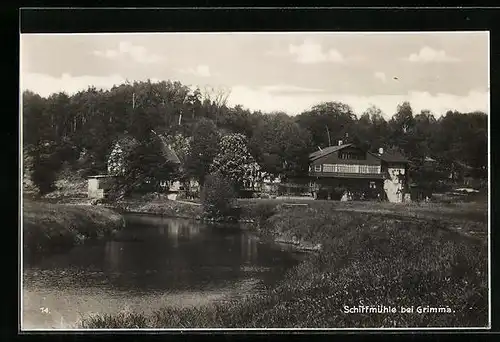 AK Grimma, Gasthaus-Pension Schiffmühle mit Mulde