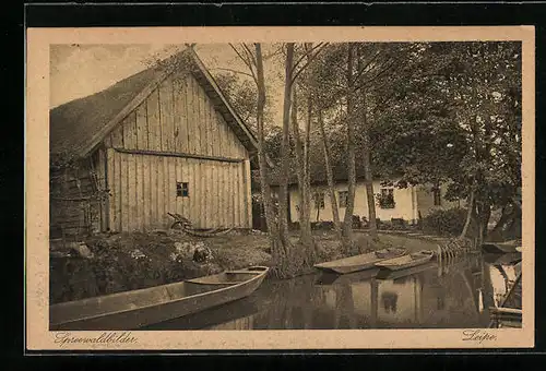 AK Leipe /Spreew., Idylle mit Kähnen
