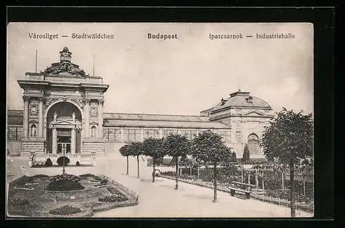 AK Budapest, Stadtwäldchen, Industriehalle