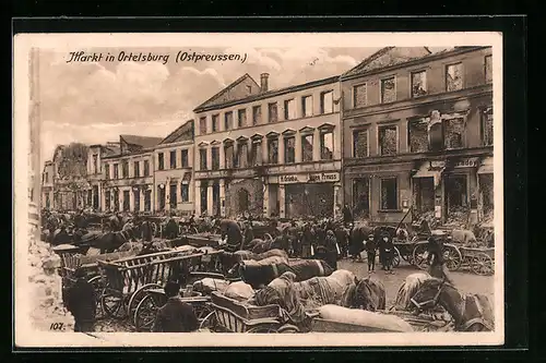 AK Ortelsburg, Geschäftiges Treiben auf dem Markt