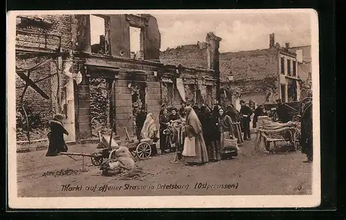 AK Ortelsburg, Markt auf offener Strasse