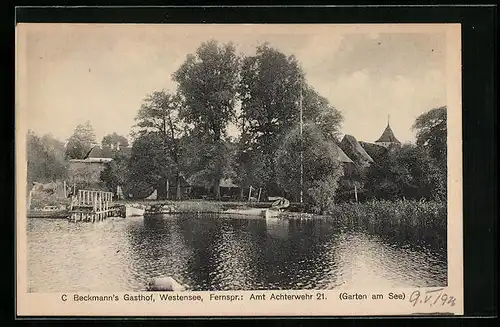 AK Achterwehr, Teilansicht mit Kirche und Westensee